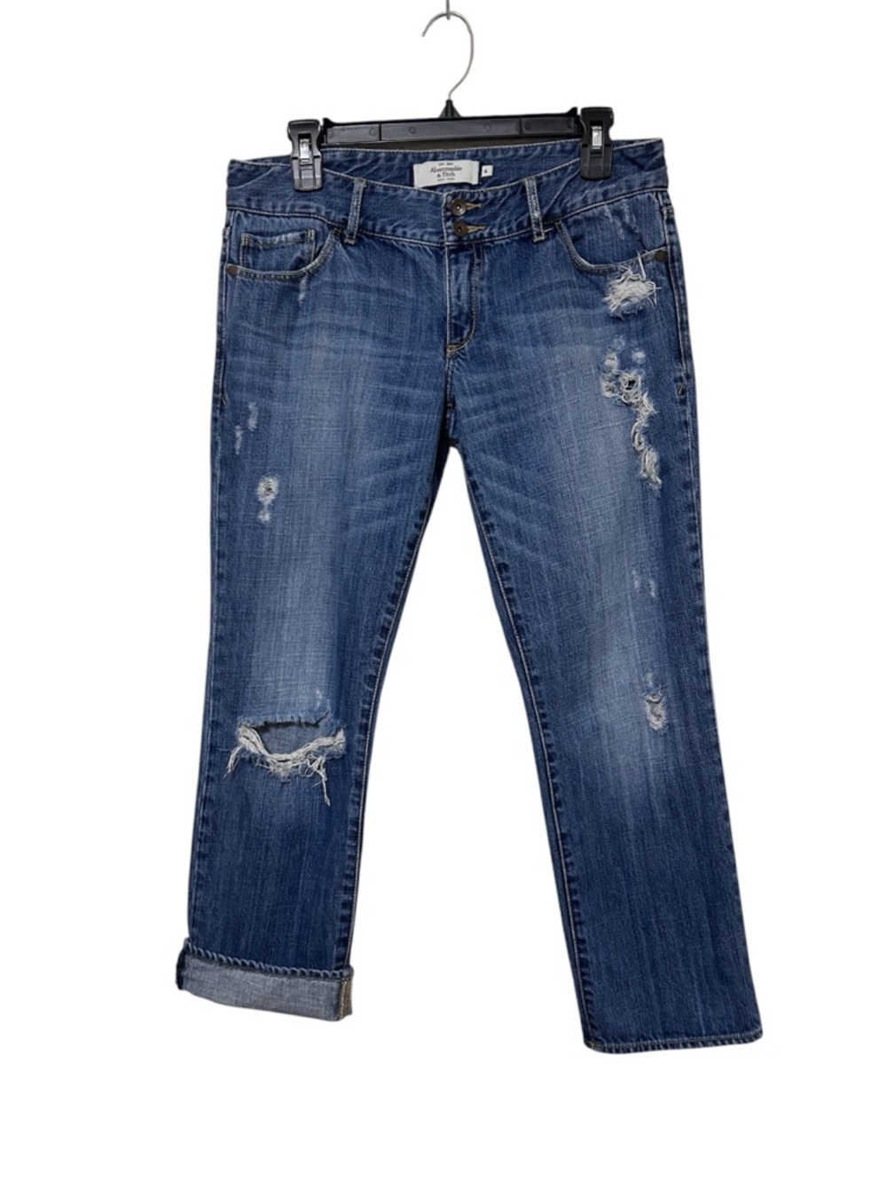 Abercrombie & Fitch Distressed Low Rise Capri/Ankle Jeans Medium Wash Size 6